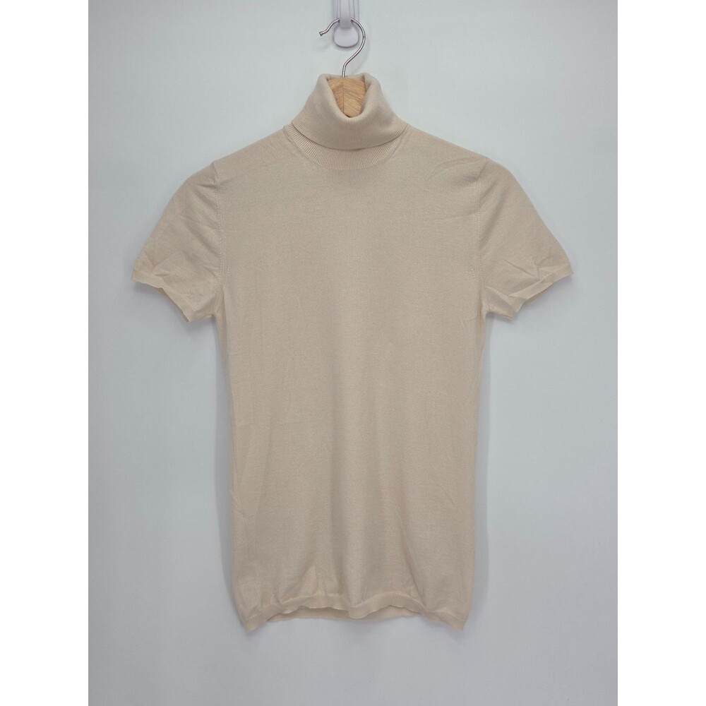 Brunello Cucinelli Cashmere Blend Short Sleeve Turtleneck Sweater Ivory Large